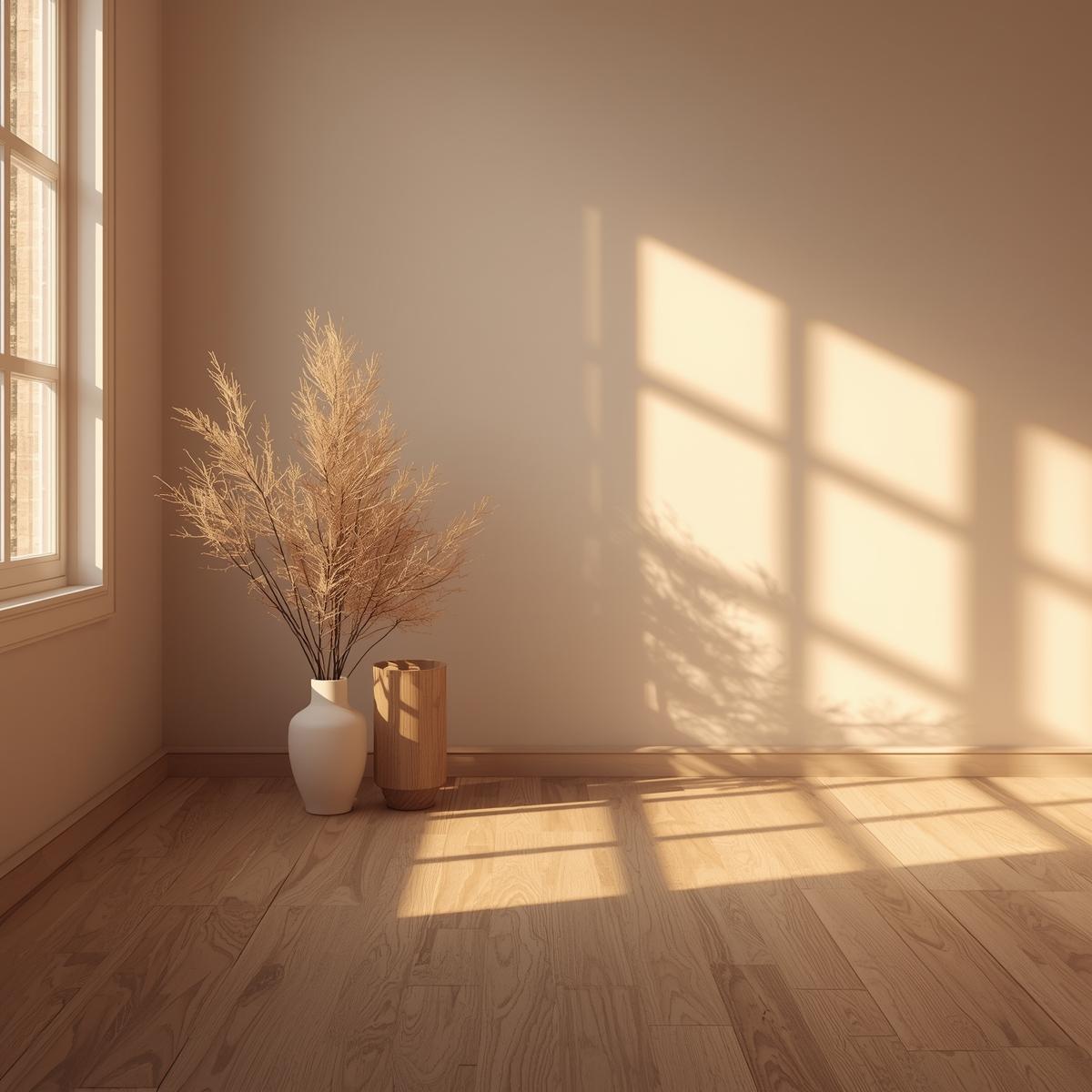 Morning sunlight filtering through a minimal room